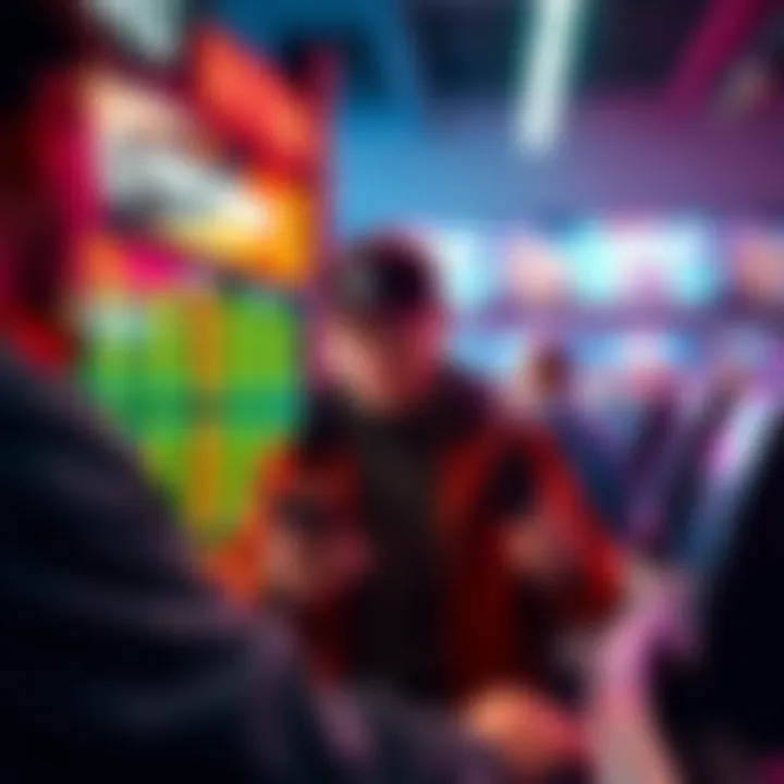 A focused bettor looking at sports odds on a smartphone while making a bet at a betting kiosk