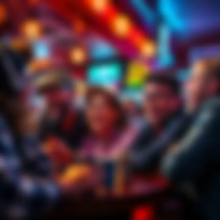 Group of people in a sports bar excitedly talking about betting on parlays