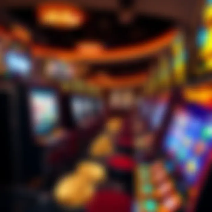 Colorful slot machines at an online casino with gold coins and bonus symbols