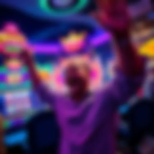 A player celebrating a huge win at Draft Kings slots, with a jackpot display and excited expressions.