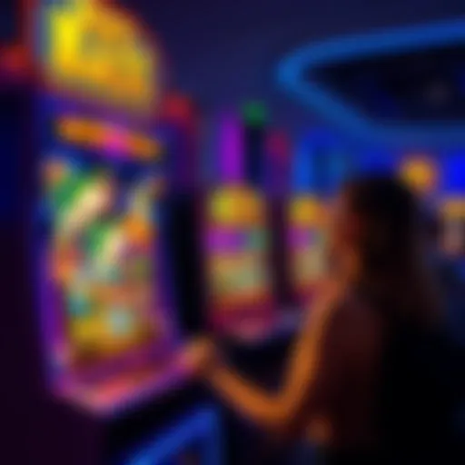 A colorful slot machine featuring fish-themed graphics and a player engaging with the game, showcasing excitement and anticipation.