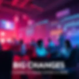A vibrant digital scene showcasing people gaming on various devices with futuristic graphics and regulations in the background.