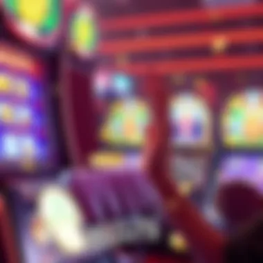 Big Slot Machine Win A person celebrating a big win on a slot machine with coins and a bright screen showing jackpot numbers