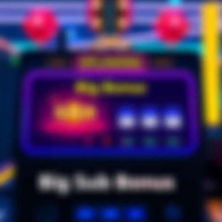 A graphic showing a gaming platform with a highlighted Big Sub Bonus section, featuring currency symbols and monthly calendar icons to signify award frequency.
