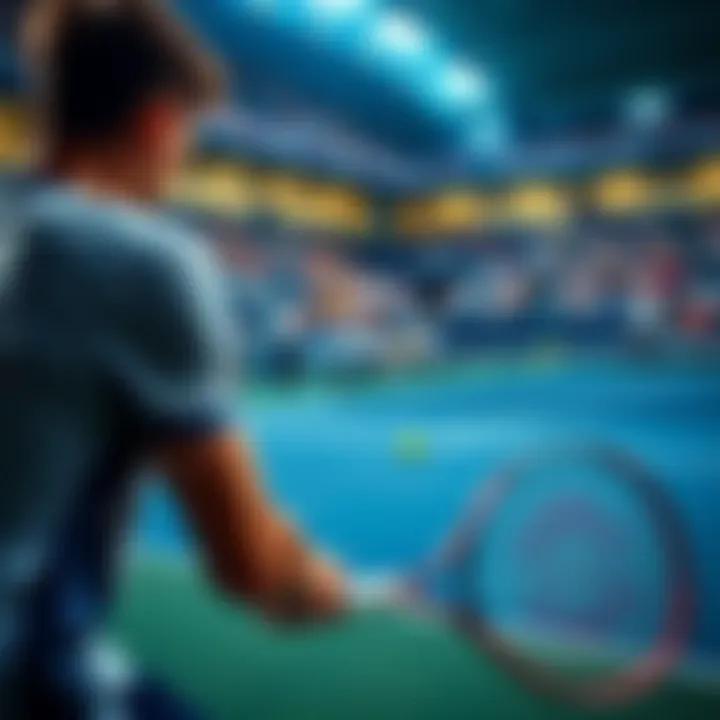 Players competing in a Big Ten tennis match with intense focus on the court