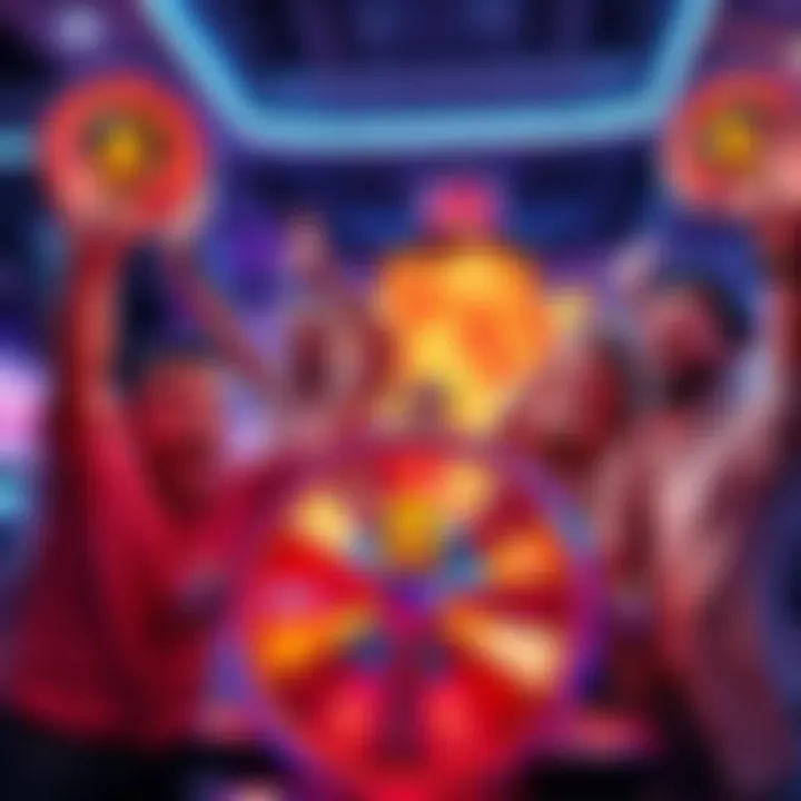 A player celebrating a big win with excited friends after a symbol-filled spin on the $8 eruption game