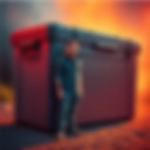 A person standing next to an oversized cooler with a surprised expression, showcasing the moment of discovery.