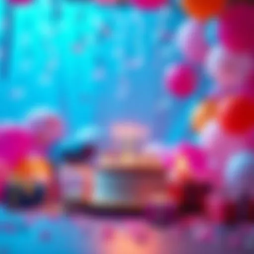 A colorful birthday scene with balloons, a cake, and gifts, representing a celebration and the excitement of receiving a birthday bonus