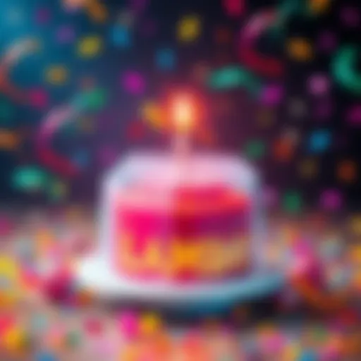 A colorful birthday email notification with confetti and a birthday cake illustration.