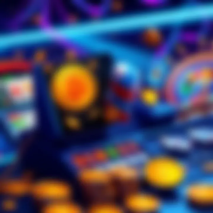 A colorful illustration showing various casino games with bitcoin symbols, highlighting fun and excitement in online gambling.