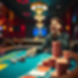 A person sits at a blackjack table with chips stacked, excited about winning big money online.