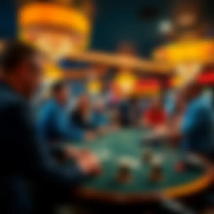 Players enjoying a friendly blackjack game with dealers at Blue Wolf Casino in Fargo, ND, surrounded by a lively atmosphere.