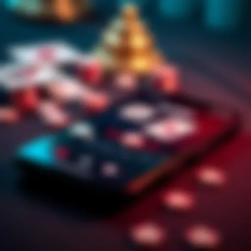 A smartphone displaying a blackjack app with chips and cards on the screen