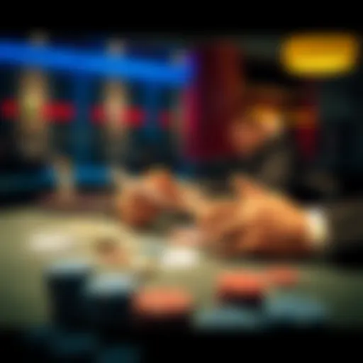 Playing Blackjack with Cards A person counting cards at a Blackjack table, with chips and cards visible, focusing on game strategy.