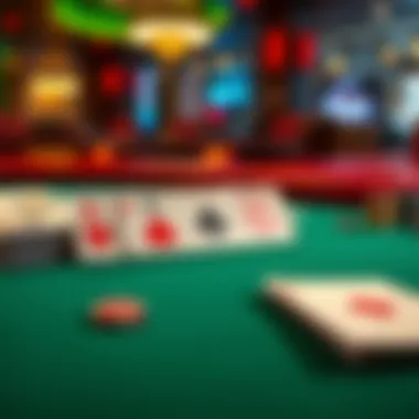 Blackjack Cards on Table A close-up view of blackjack cards laid out on a casino table, showcasing a player hand and a dealer hand, illustrating the game of blackjack.