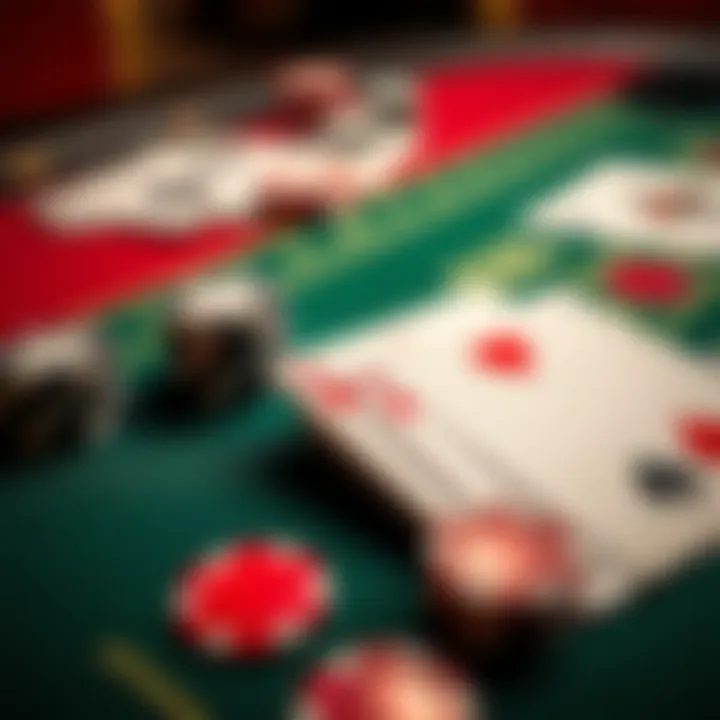A close-up view of playing cards and chips on a blackjack table, highlighting the 0-8 and 4-27 game formats.