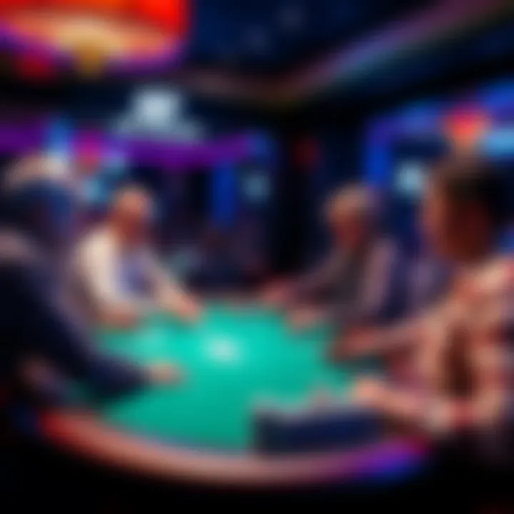 A group of experienced blackjack players discussing strategies at a Las Vegas casino table.