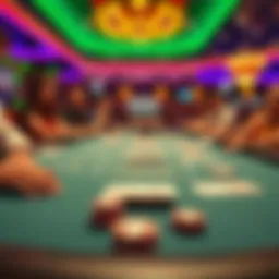 A vibrant blackjack table with players engaged in the game at Southpoint Casino, focusing on the cards and chips involved.