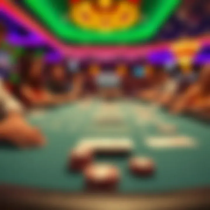 A vibrant blackjack table with players engaged in the game at Southpoint Casino, focusing on the cards and chips involved.