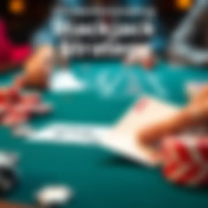 A close-up of a blackjack table showing a hand of 12 against a dealer's card showing 4, with chips and cards in focus
