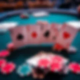 A blackjack table showing four aces spread out among chips and cards, capturing a tense gaming moment.