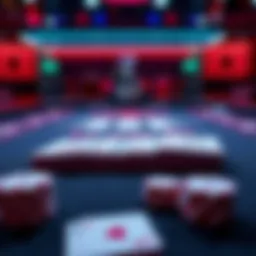 A close-up view of a blackjack table showing face-up cards and shuffled decks