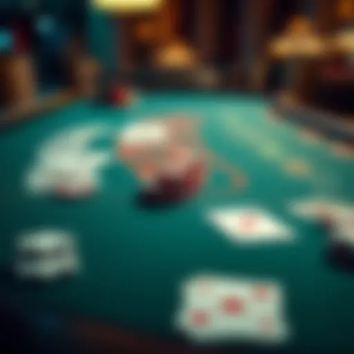 A blackjack table showing cards and chips, illustrating the tension in the game.