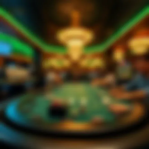 A vibrant casino scene featuring a blackjack table with players and a dealer, highlighting the excitement of the game in Australia.