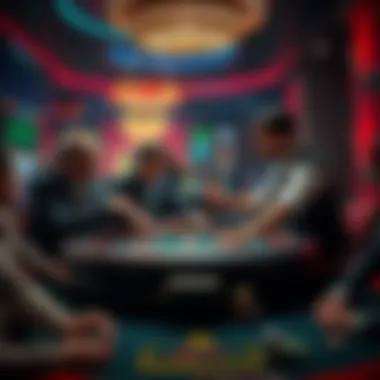 A casino blackjack table with a dealer and a frustrated player exchanging chips, while other players look on in surprise.