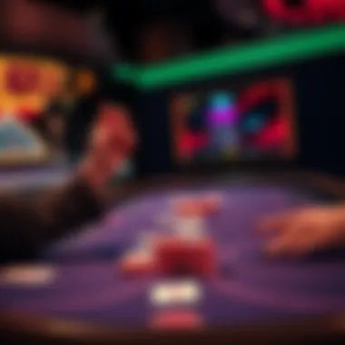 Blackjack Table at Online Casino A player celebrating a win at a digital blackjack table, with cards and chips visible on the screen.
