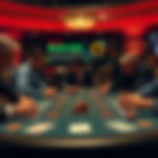 A group of players at a blackjack table, focused on their cards and chips, illustrating the balance between luck and strategy in the game.