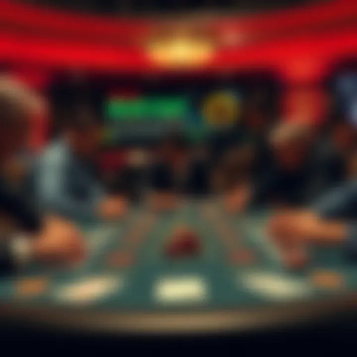 A group of players at a blackjack table, focused on their cards and chips, illustrating the balance between luck and strategy in the game.