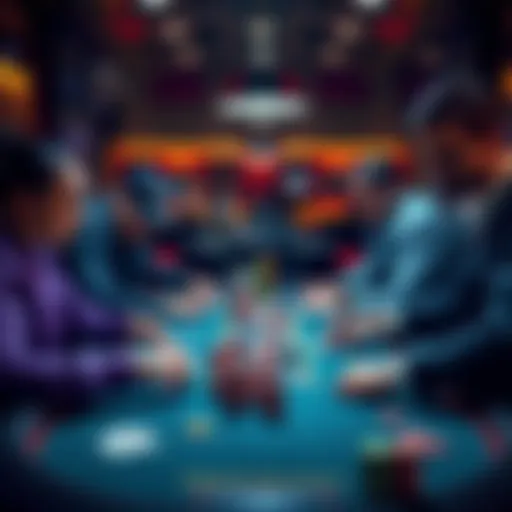 A group of players focused on a blackjack table, analyzing their cards and chips