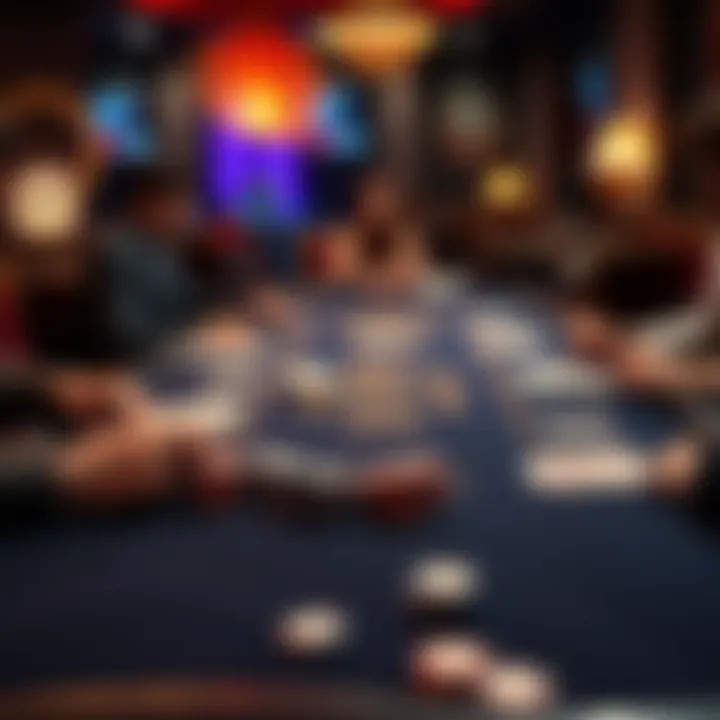 A blackjack table with a few players engaged in the game, showing cards and chips, creating a lively but balanced atmosphere.