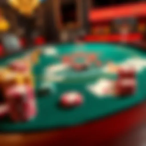 A blackjack table set up with cards and chips ready for play