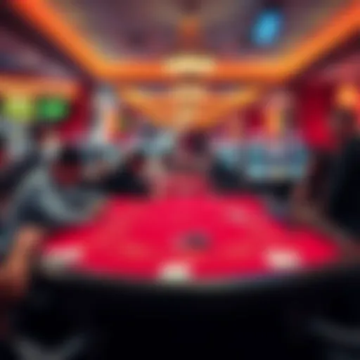 A blackjack table in a bustling South Korean casino with players focused on the game.