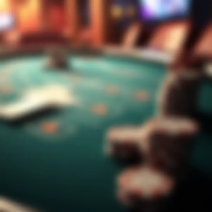 A close-up view of a blackjack table showing cards and chips, highlighting the game environment.