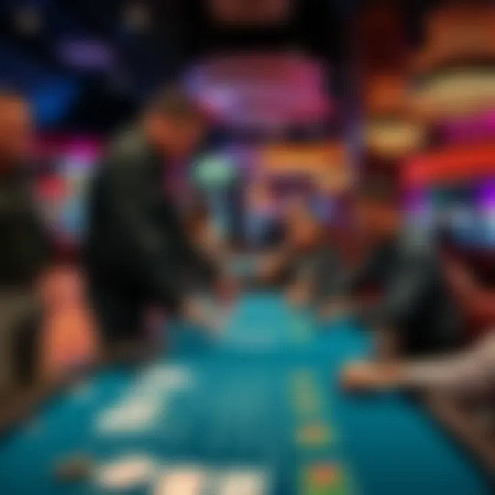 Blackjack Tables in Las Vegas Group of people playing blackjack at a lively casino in downtown Las Vegas