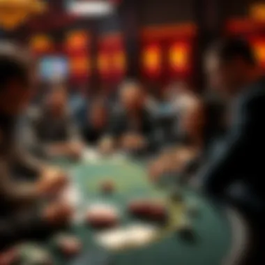 Players at a casino table excitedly sharing their biggest wins in Blackjack, with cards and chips in front of them.