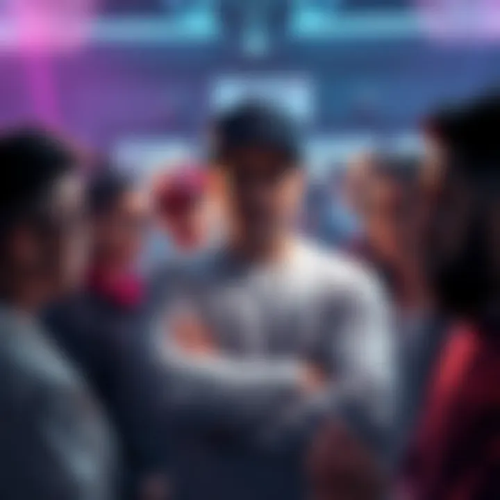Blez looking frustrated with crossed arms, surrounded by people discussing recent events.