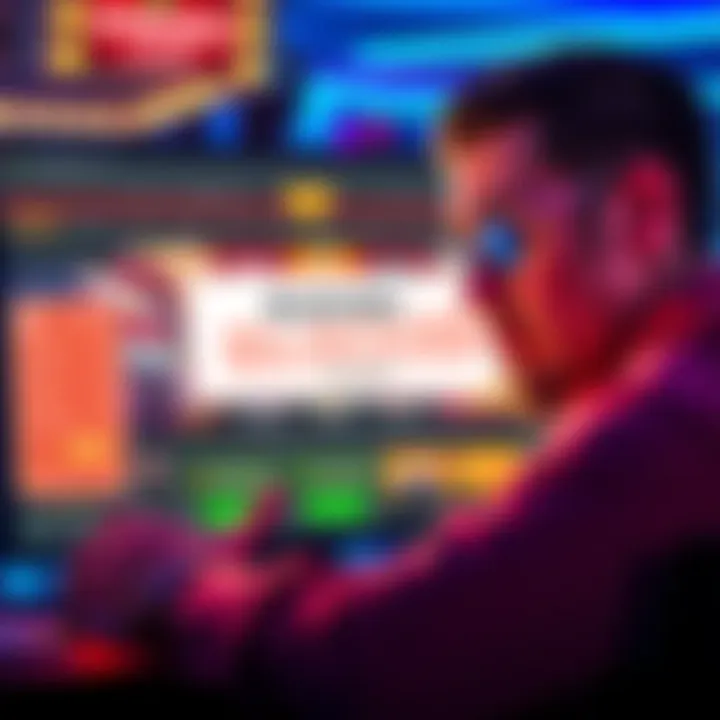 A distressed player looking at a casino website with a blocked account message, showing frustration over withheld winnings.