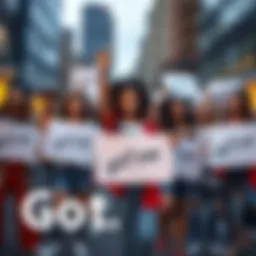 Bold Statement in Today's Climate A group of diverse people expressing confidence and unity, holding signs with the phrase 'Got em' in an urban setting.
