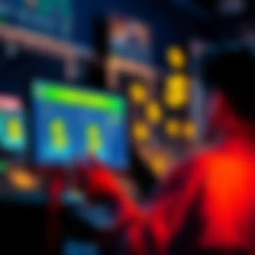 A person excitedly looking at their computer screen, showing deposit bonuses linked to two IDs, with dollar signs around them