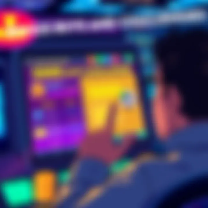 Illustration showing a person excitedly looking at a gaming screen with bonus buy options and a highlighted 5000x challenge payout