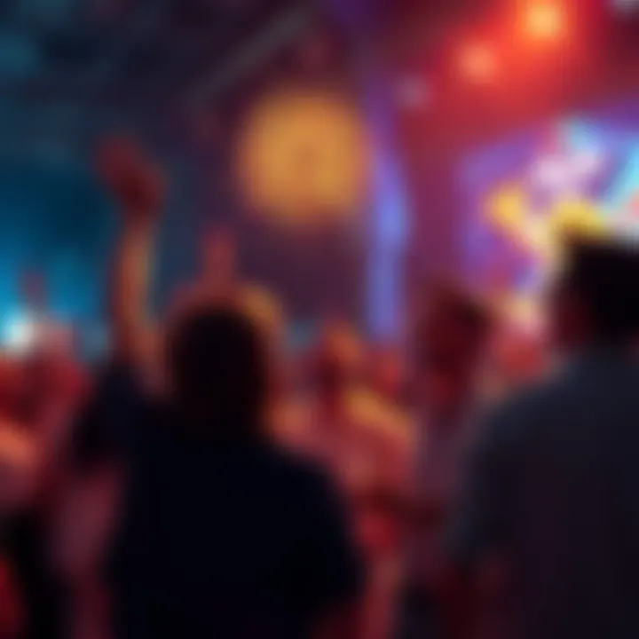 A vibrant celebration scene with excited people discussing upcoming bonuses in a lively atmosphere.