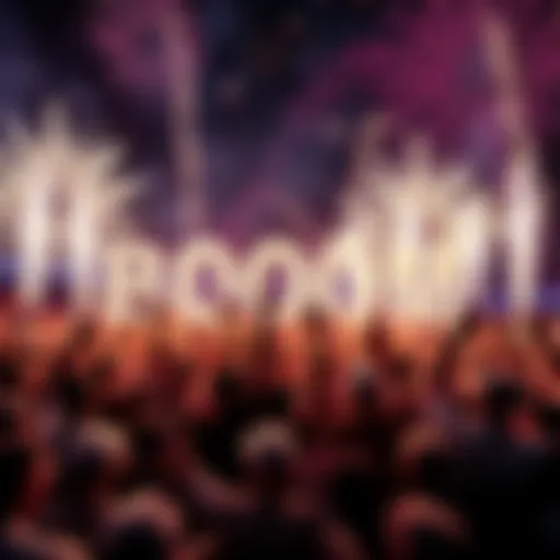 A crowd of people celebrating with fireworks and confetti, symbolizing the excitement around the term BOOOOM in 2026.