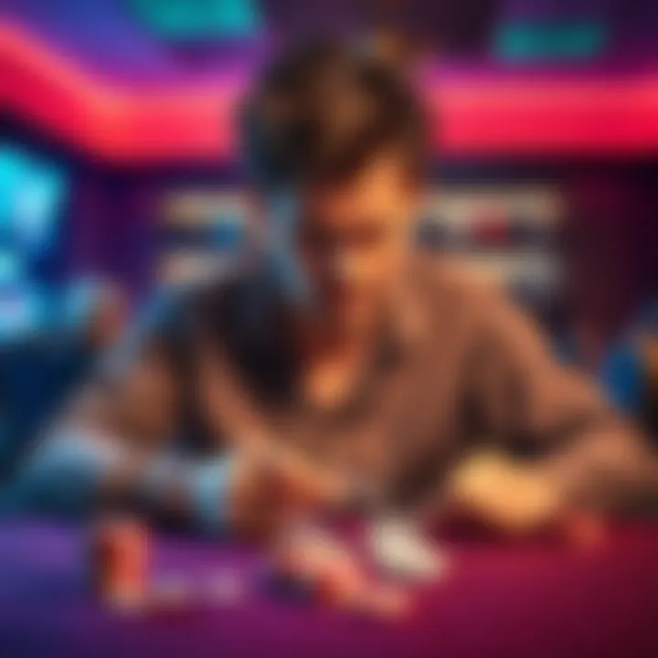 Individual sitting at a table with cards, looking bored, symbolizing boredom's link to gambling behavior