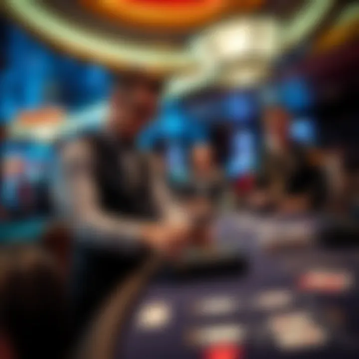 A Borgata Casino dealer demonstrating the Euro slide method for card dealing at a gaming table, with players observing the process.
