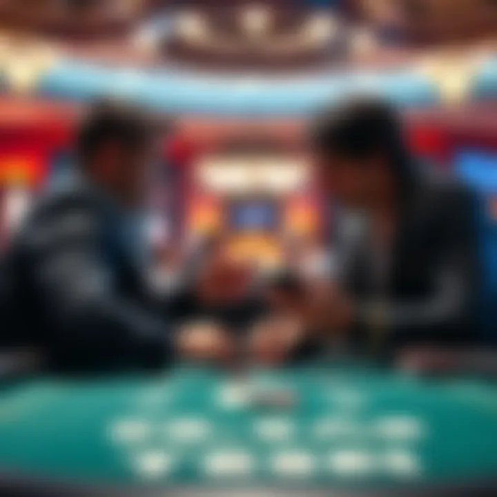 Two poker players arguing over seat assignment at a tournament table