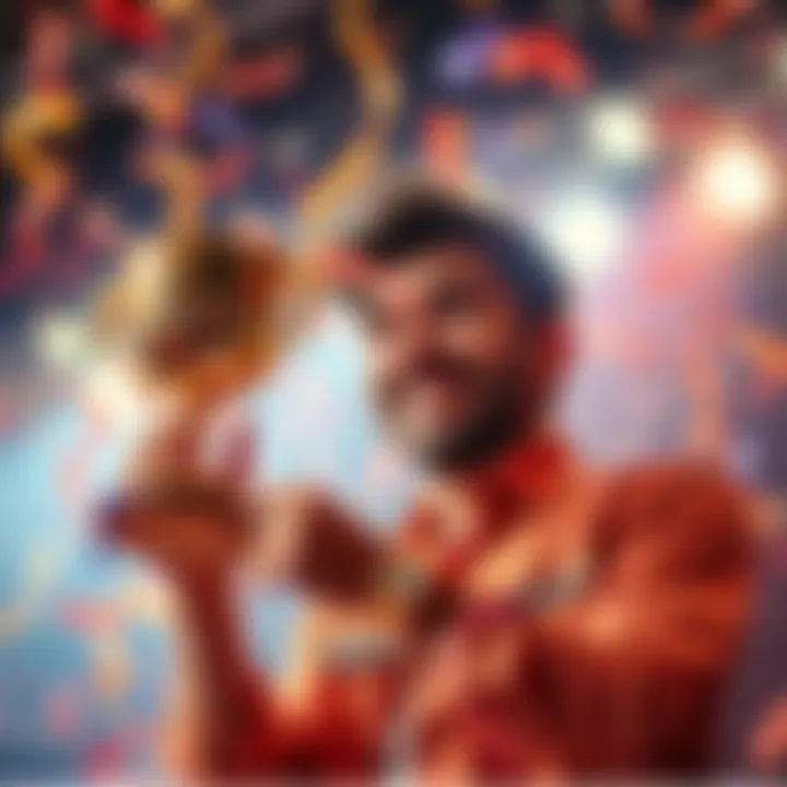 A person holding a trophy with a big smile, surrounded by confetti, symbolizing their first bounty achievement.